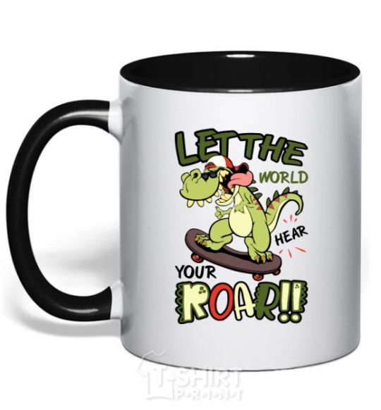 Mug with a colored handle Let the world hear your roar black фото