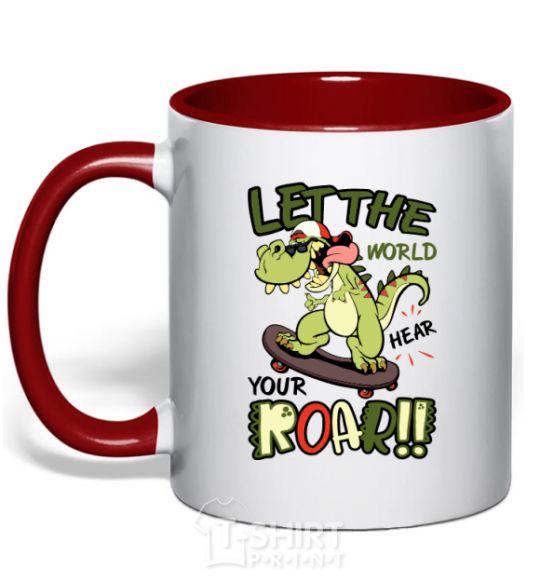 Mug with a colored handle Let the world hear your roar red фото