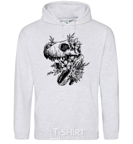Men`s hoodie T-Rex skull in flowers sport-grey фото
