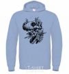 Men`s hoodie T-Rex skull in flowers sky-blue фото