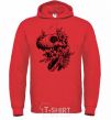 Men`s hoodie T-Rex skull in flowers bright-red фото
