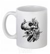 Ceramic mug T-Rex skull in flowers White фото