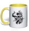 Mug with a colored handle T-Rex skull in flowers yellow фото