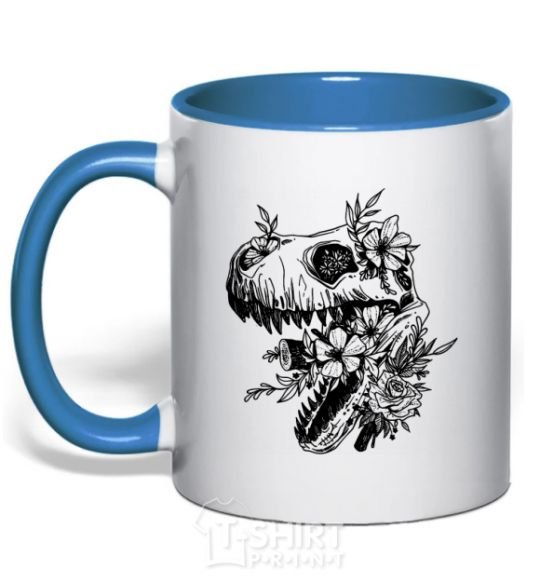 Mug with a colored handle T-Rex skull in flowers royal-blue фото