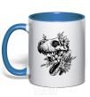 Mug with a colored handle T-Rex skull in flowers royal-blue фото