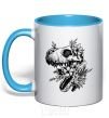 Mug with a colored handle T-Rex skull in flowers sky-blue фото