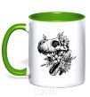 Mug with a colored handle T-Rex skull in flowers kelly-green фото