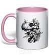 Mug with a colored handle T-Rex skull in flowers light-pink фото