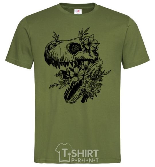 Men's T-Shirt T-Rex skull in flowers millennial-khaki фото