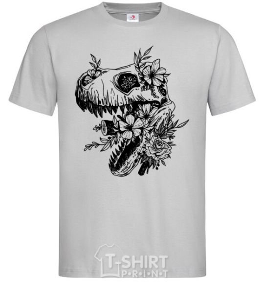 Men's T-Shirt T-Rex skull in flowers grey фото