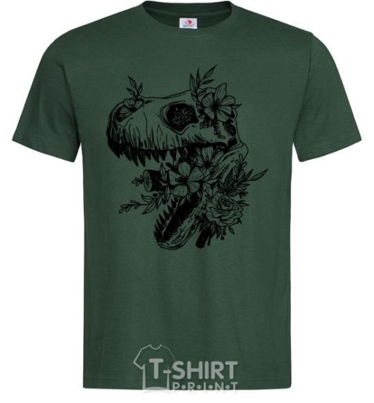 Мужская футболка T-Rex skull in flowers Темно-зеленый фото