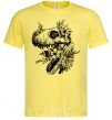 Men's T-Shirt T-Rex skull in flowers cornsilk фото