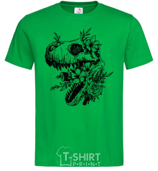 Men's T-Shirt T-Rex skull in flowers kelly-green фото