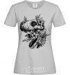 Women's T-shirt T-Rex skull in flowers grey фото