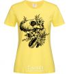 Women's T-shirt T-Rex skull in flowers cornsilk фото