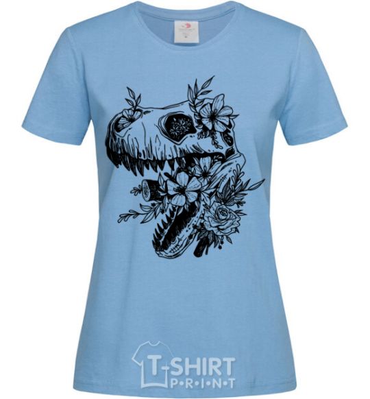 Women's T-shirt T-Rex skull in flowers sky-blue фото