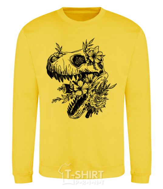 Sweatshirt T-Rex skull in flowers yellow фото