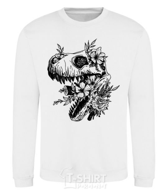 Sweatshirt T-Rex skull in flowers White фото