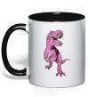 Mug with a colored handle A dinosaur with a cup of coffee black фото