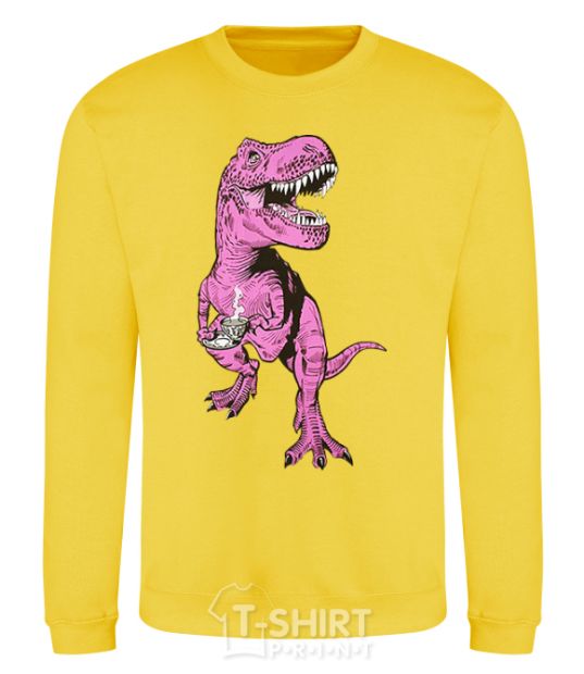 Sweatshirt A dinosaur with a cup of coffee yellow фото