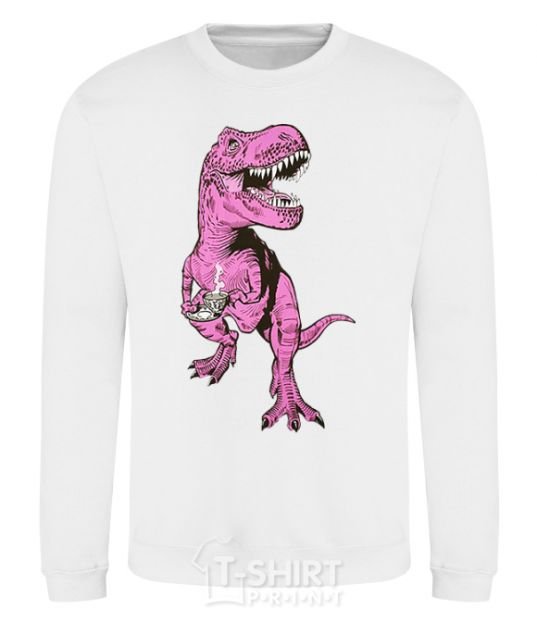 Sweatshirt A dinosaur with a cup of coffee White фото