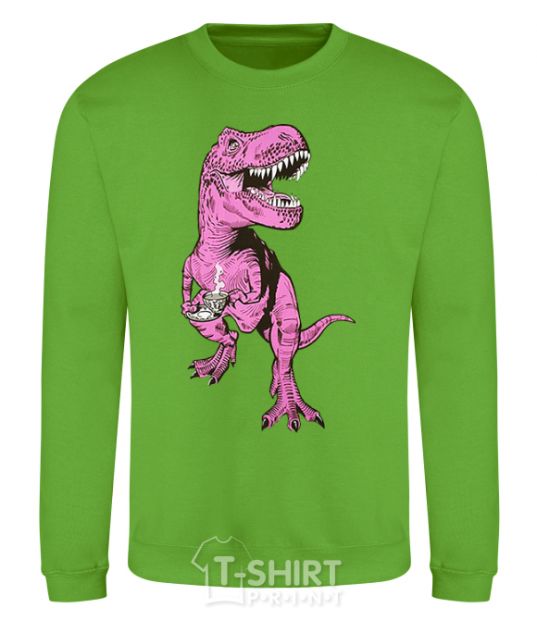 Sweatshirt A dinosaur with a cup of coffee orchid-green фото