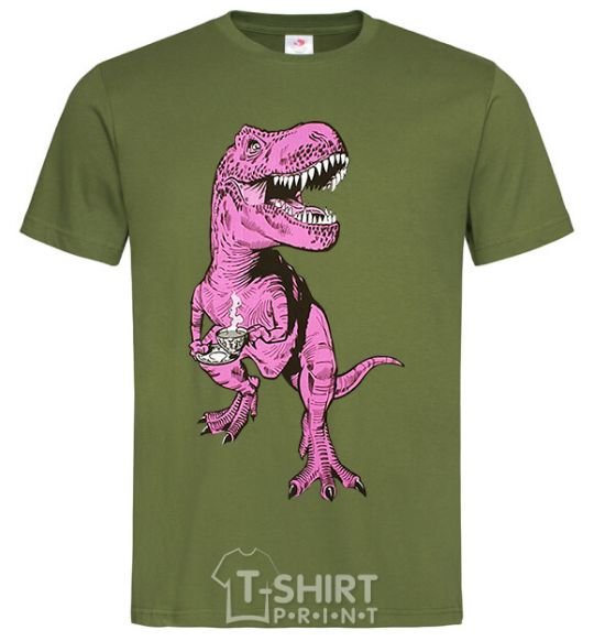 Men's T-Shirt A dinosaur with a cup of coffee millennial-khaki фото