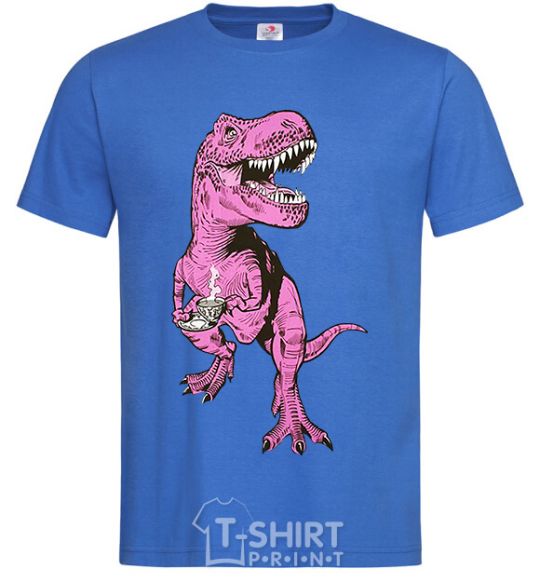 Men's T-Shirt A dinosaur with a cup of coffee royal-blue фото