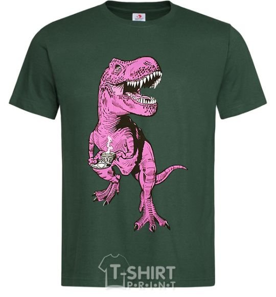 Men's T-Shirt A dinosaur with a cup of coffee bottle-green фото