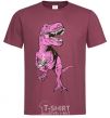 Men's T-Shirt A dinosaur with a cup of coffee burgundy фото