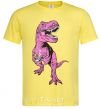 Men's T-Shirt A dinosaur with a cup of coffee cornsilk фото