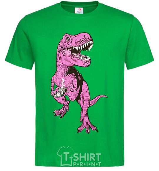 Men's T-Shirt A dinosaur with a cup of coffee kelly-green фото