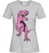 Women's T-shirt A dinosaur with a cup of coffee grey фото