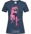 Women's T-shirt A dinosaur with a cup of coffee navy-blue фото