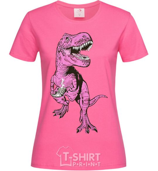 Women's T-shirt A dinosaur with a cup of coffee heliconia фото