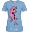 Women's T-shirt A dinosaur with a cup of coffee sky-blue фото