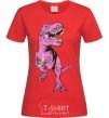 Women's T-shirt A dinosaur with a cup of coffee red фото