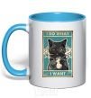 Mug with a colored handle Cat I do what I want sky-blue фото