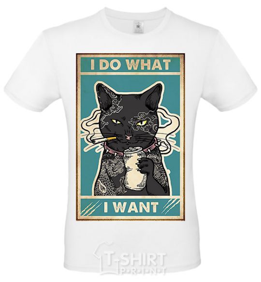 Мужская футболка Cat I do what I want Белый фото