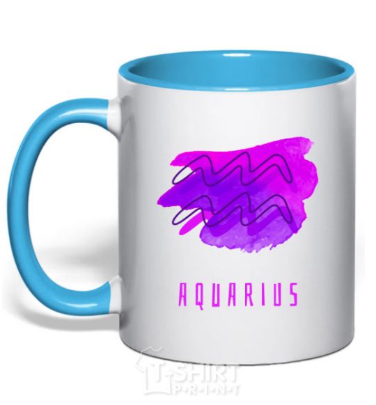 Mug with a colored handle Aquarius paints sky-blue фото