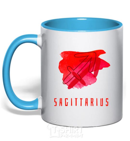 Mug with a colored handle Sagittarius colors sky-blue фото