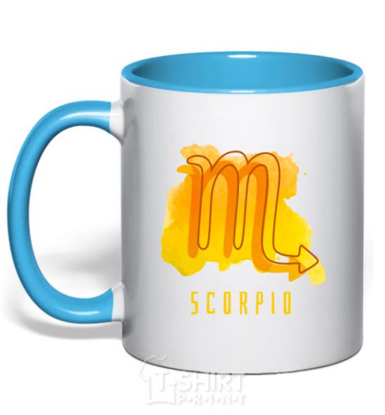 Mug with a colored handle Краски скорпион sky-blue фото