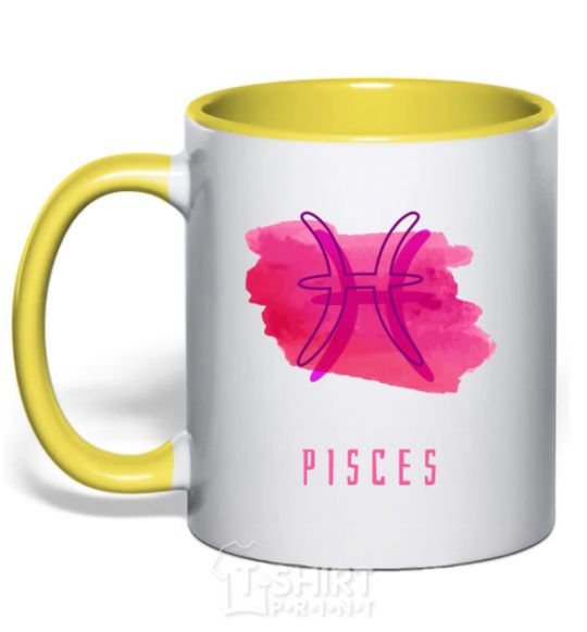 Mug with a colored handle pisces colors yellow фото