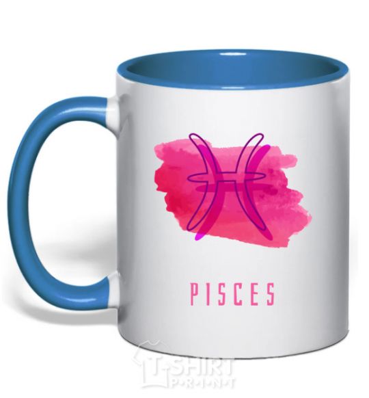 Mug with a colored handle pisces colors royal-blue фото