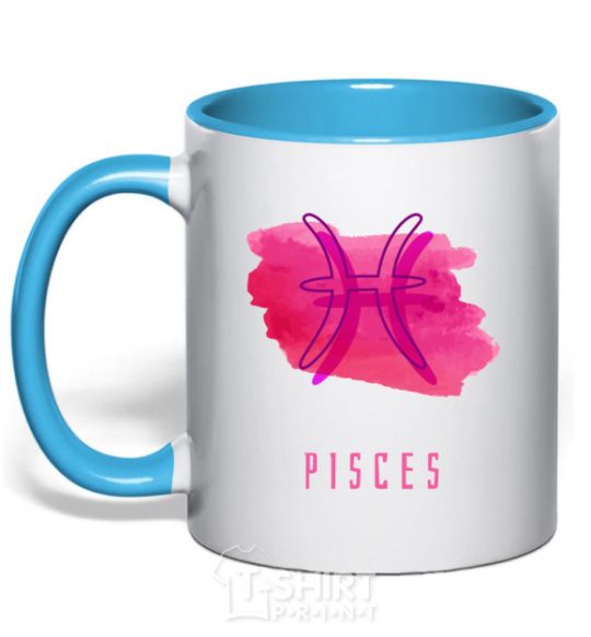 Mug with a colored handle pisces colors sky-blue фото