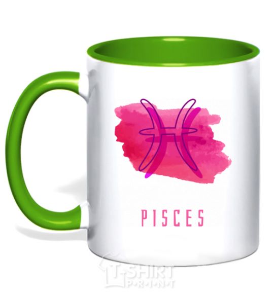 Mug with a colored handle pisces colors kelly-green фото