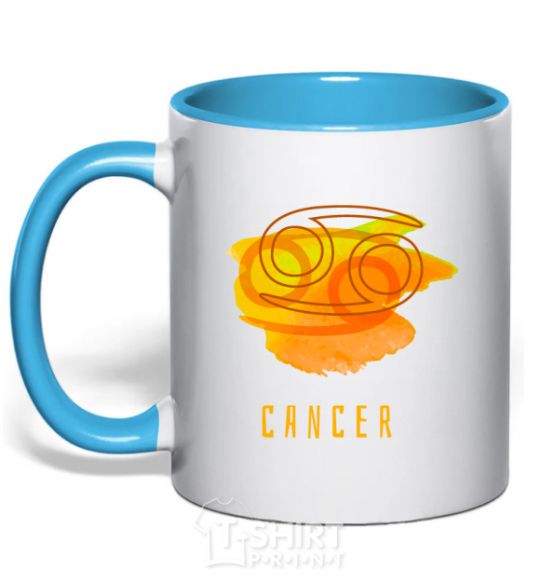 Mug with a colored handle Cancer paints sky-blue фото
