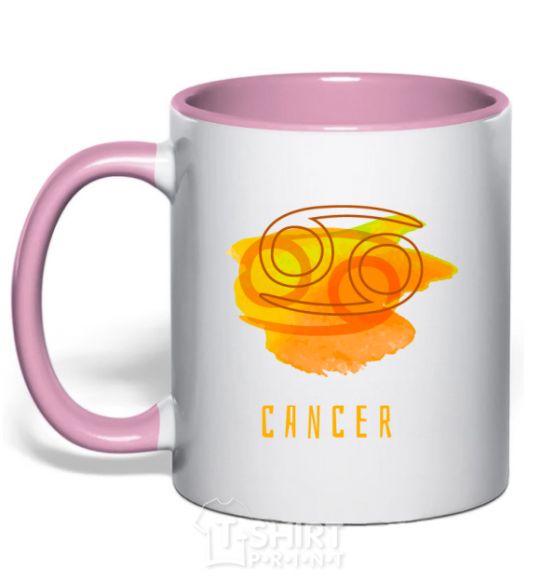 Mug with a colored handle Cancer paints light-pink фото