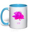 Mug with a colored handle Coloring lion sky-blue фото