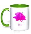 Mug with a colored handle Coloring lion kelly-green фото